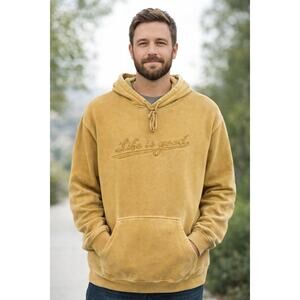 Life Is Good Men's Hoodie Sweatshirt Patch‎ Logo Surfer Beach Lounge Pocket L